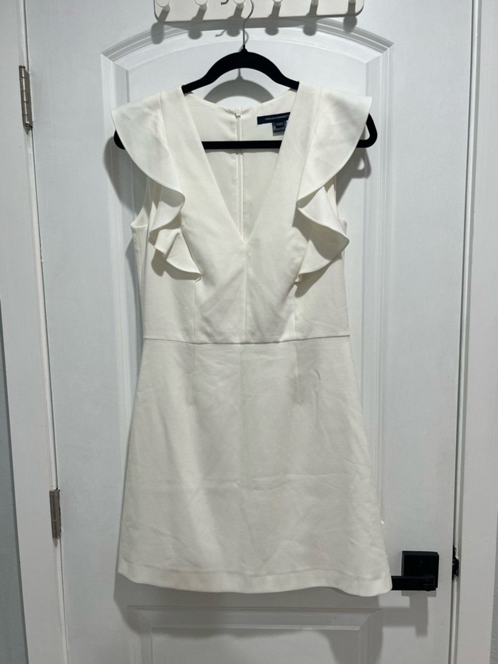 French Connection Cream V-Neck Ruffle Mini Dress